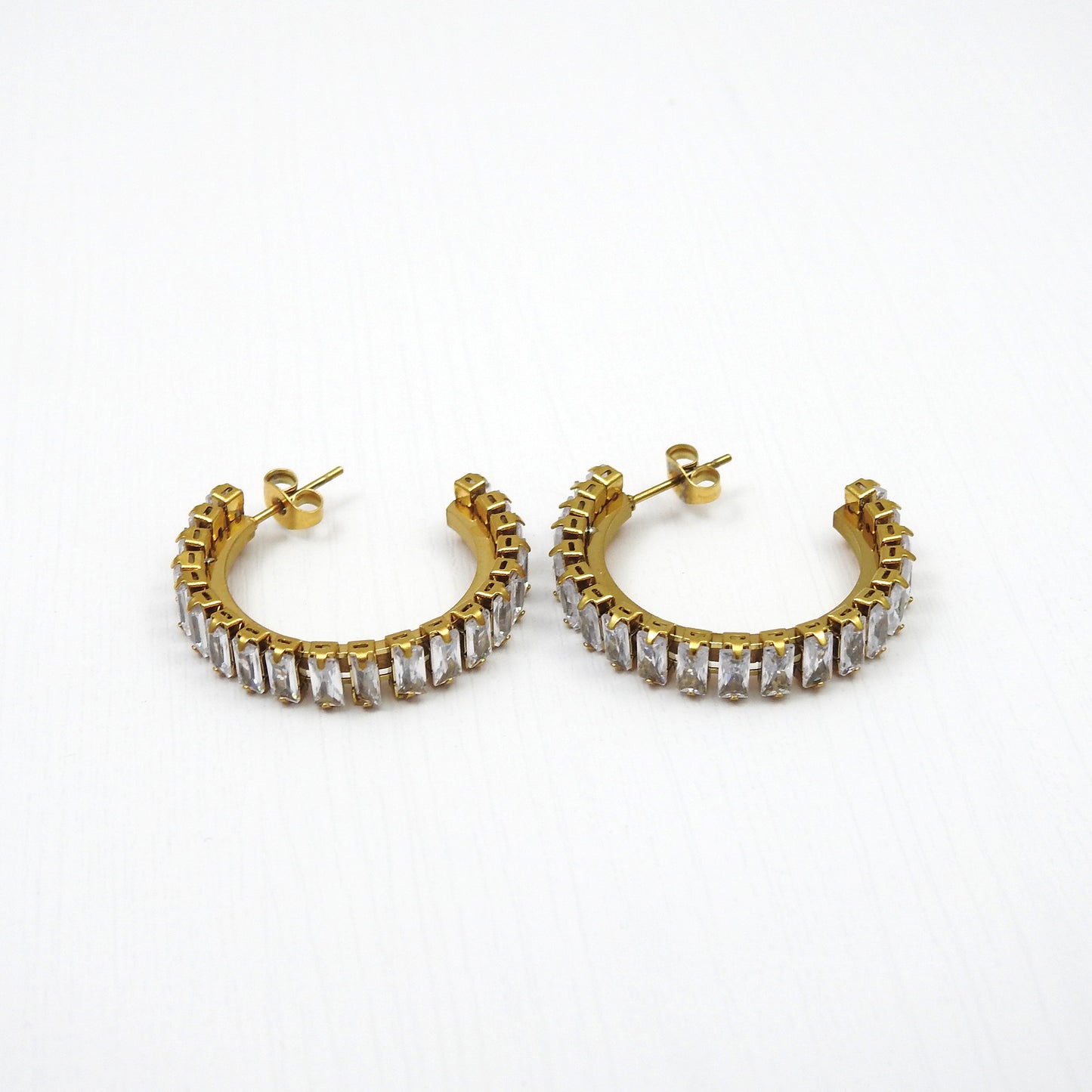 Baguette Cut White CZ Galaxy Hoop Earrings