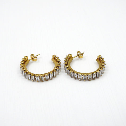Baguette Cut White CZ Galaxy Hoop Earrings