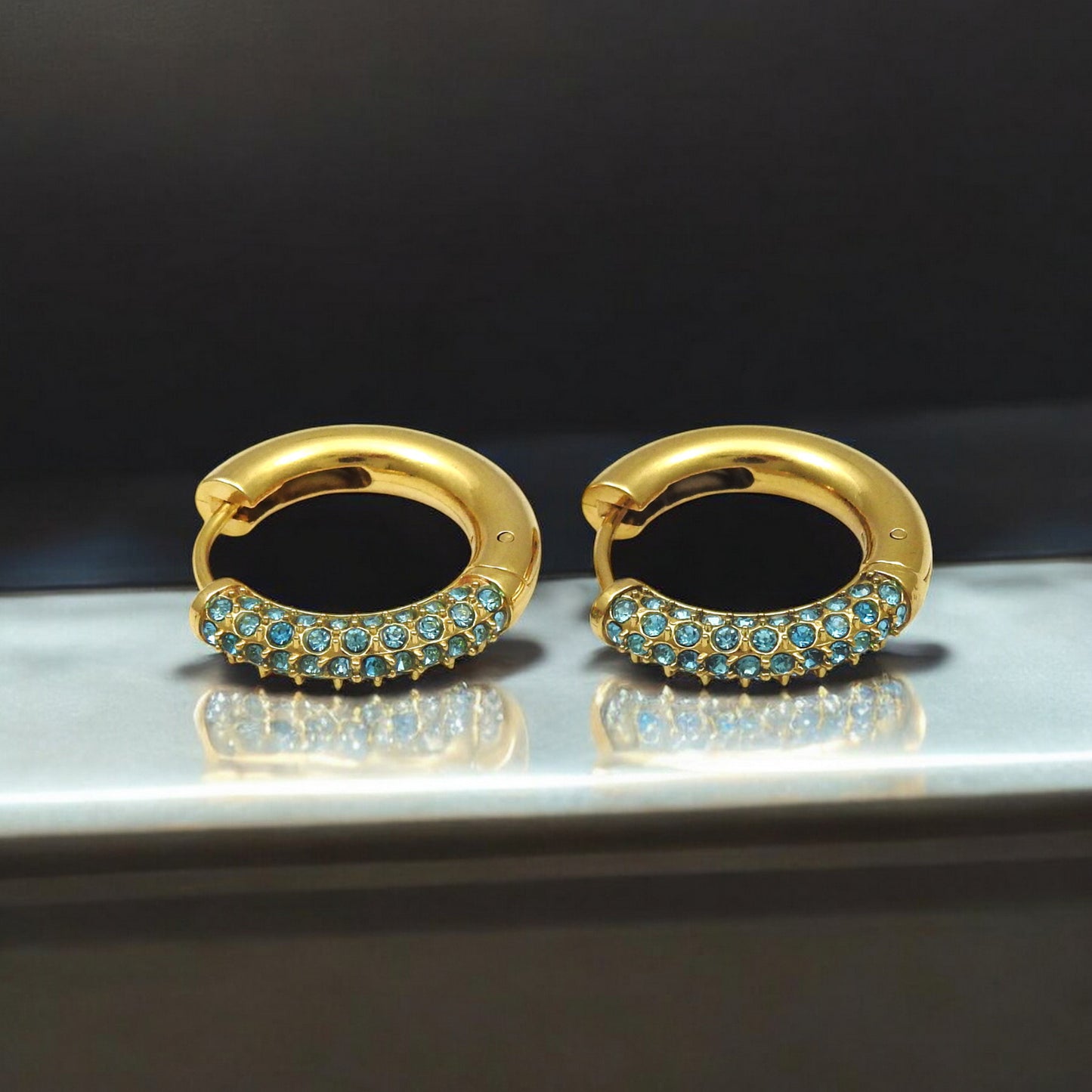 Blue CZ Multi Purpose Trendy Hoop Earrings
