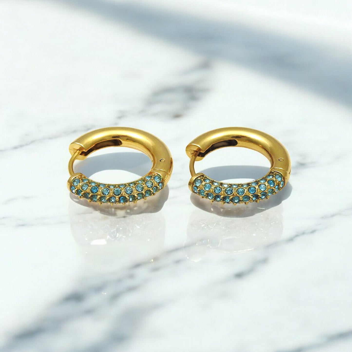 Blue CZ Multi Purpose Trendy Hoop Earrings