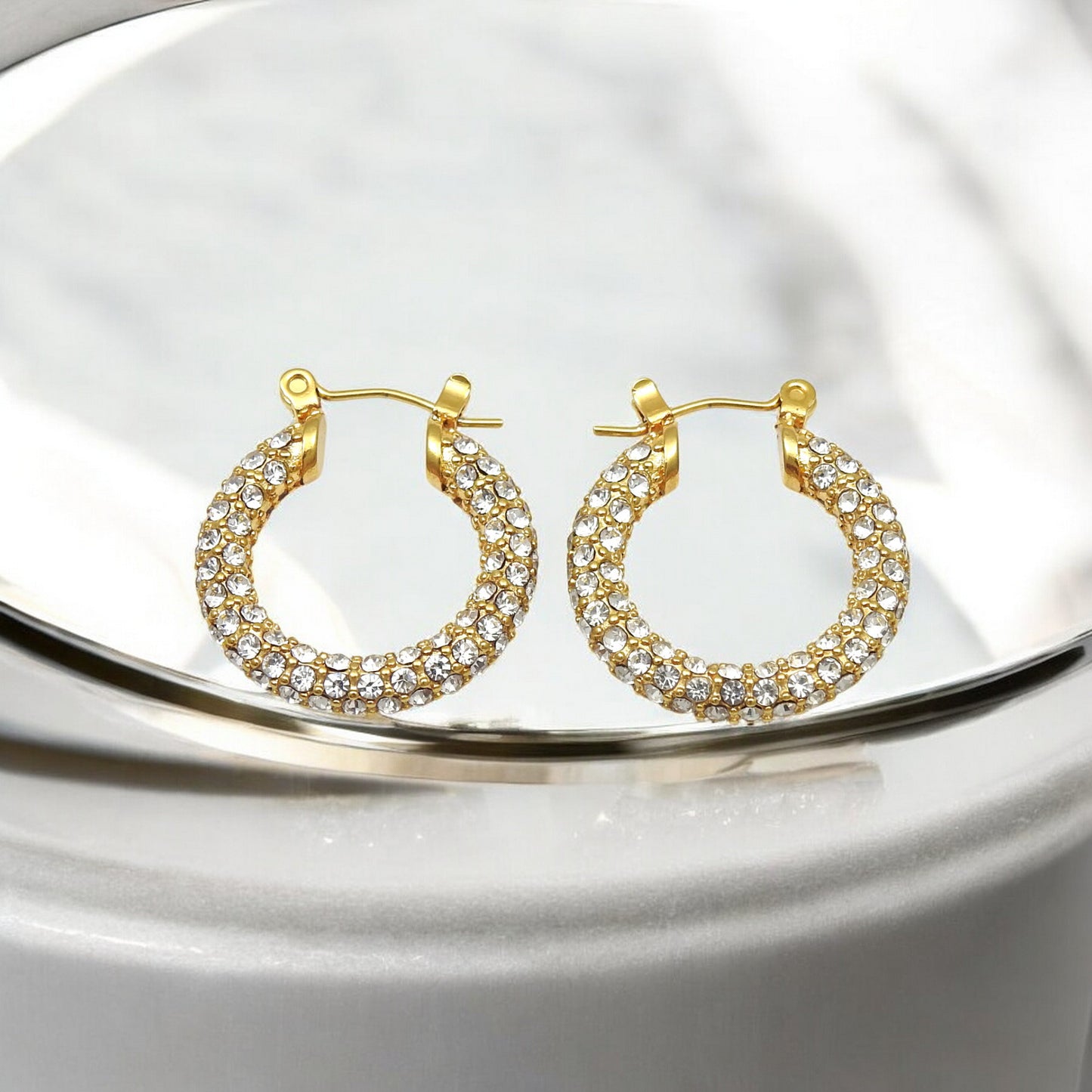 White Zirconia Luxury Huggie Hoops Earrings