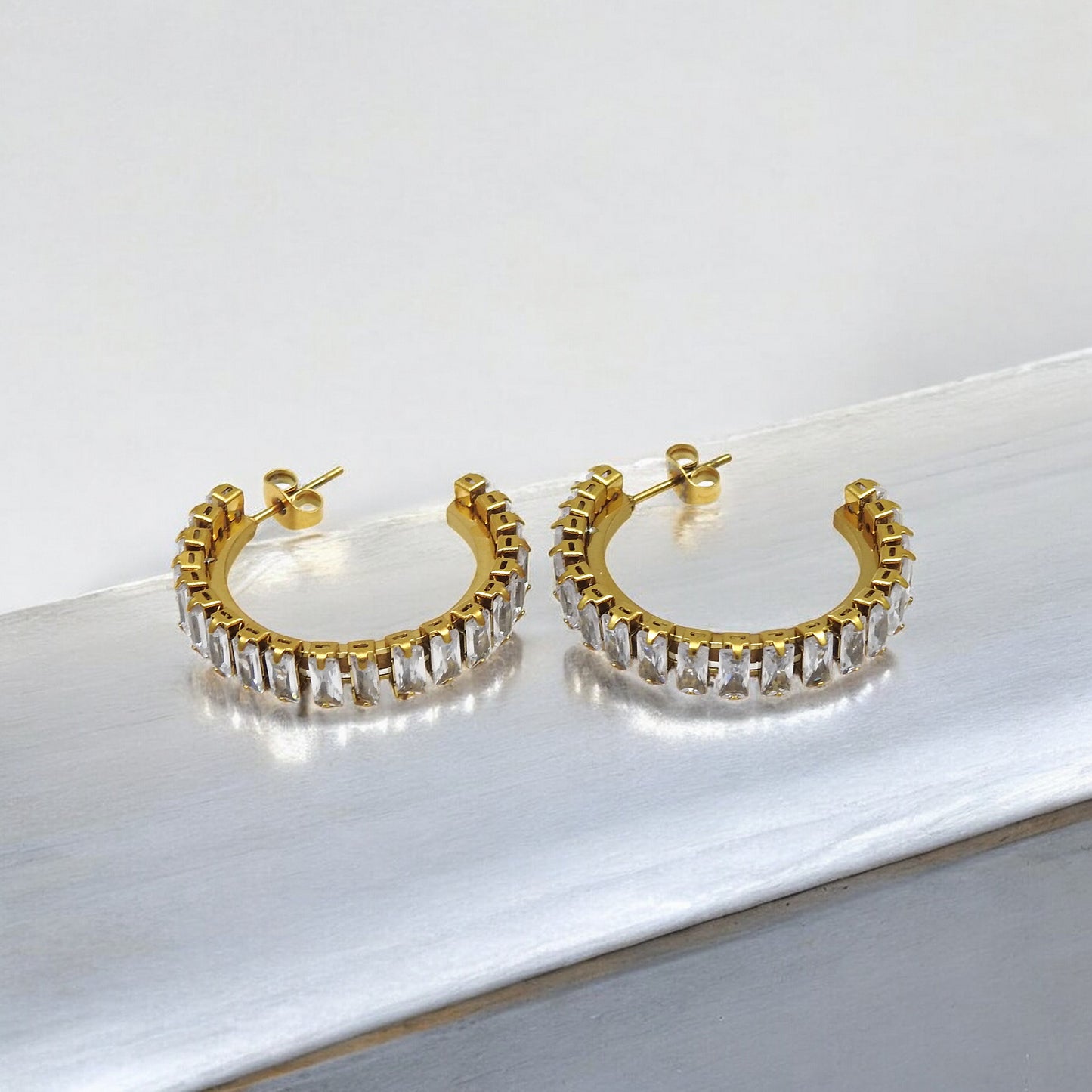 Baguette Cut White CZ Galaxy Hoop Earrings