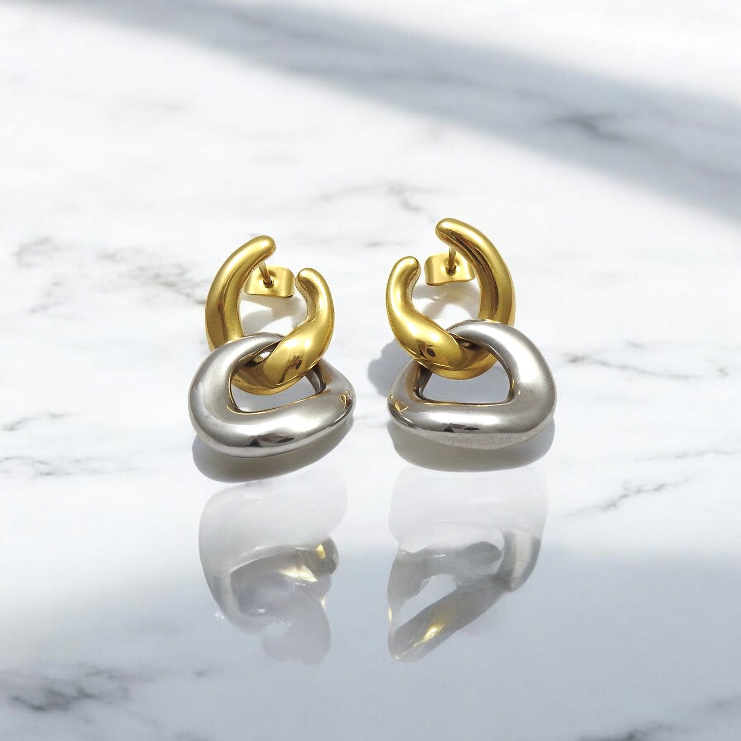 Two Tone Chunky Link Chain Multi Purpose Earrings