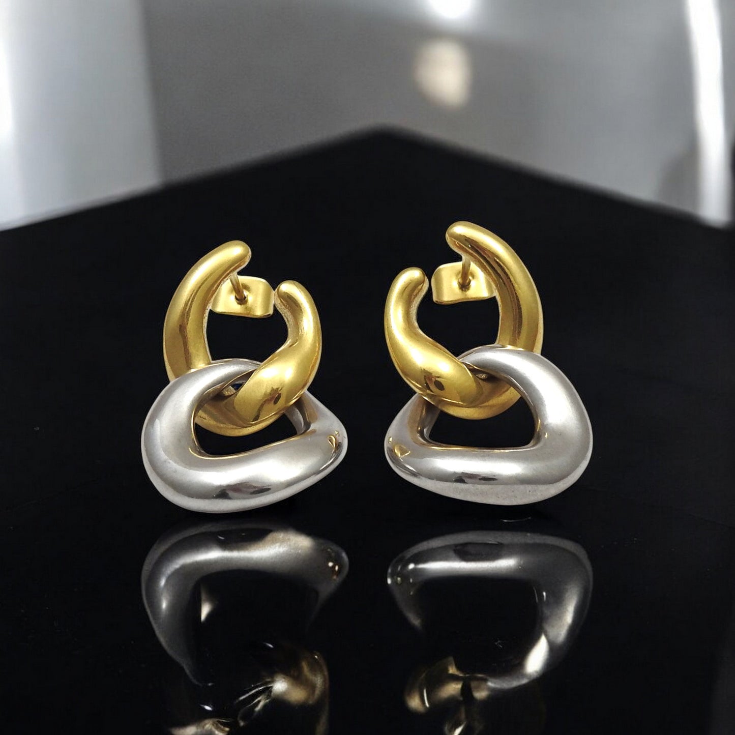 Two Tone Chunky Link Chain Multi Purpose Earrings