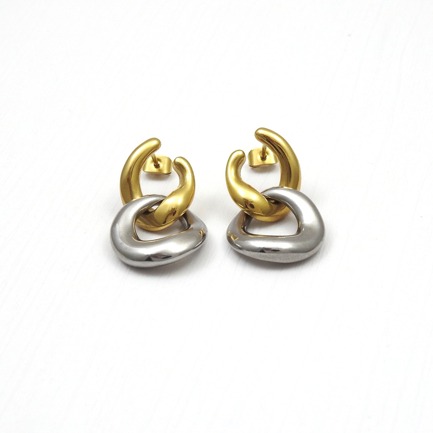 Two Tone Chunky Link Chain Multi Purpose Earrings