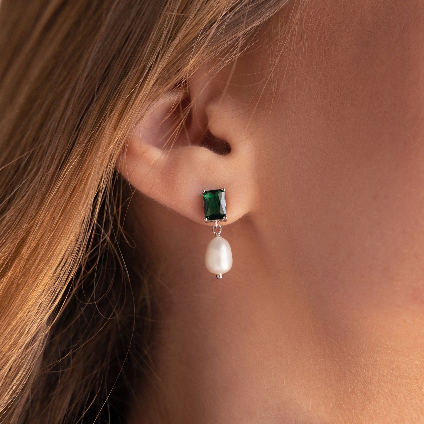 Emerald Pearl Drop Earrings